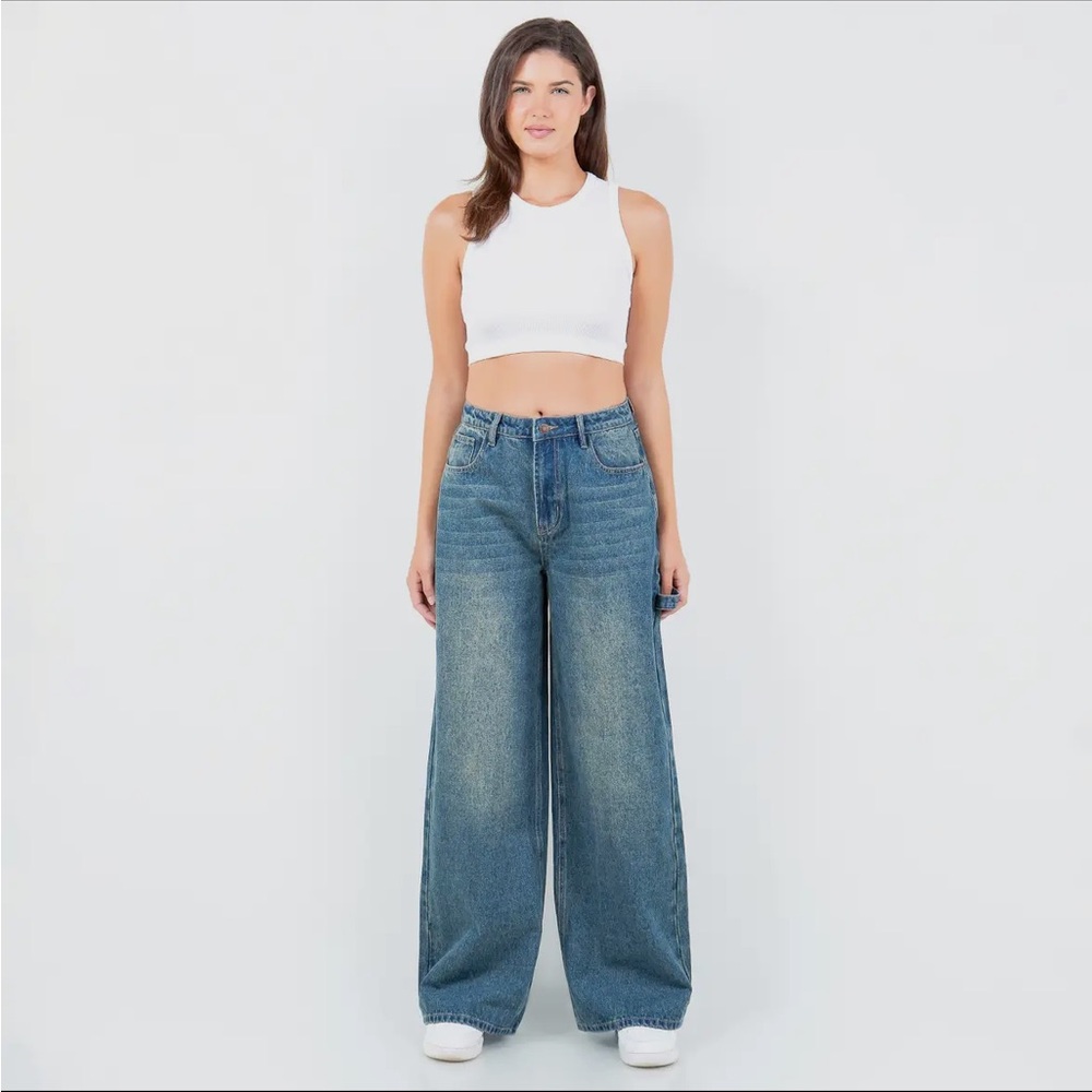 Wide-Leg Blue Jeans